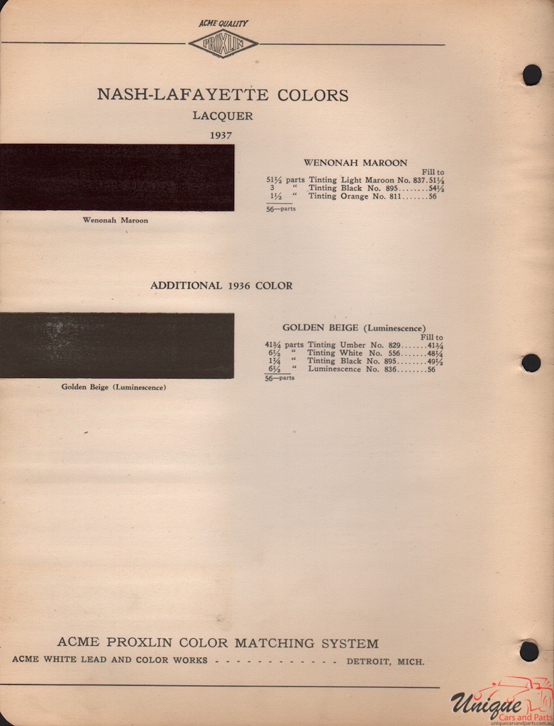 1937 Nash Paint Charts Acme 2